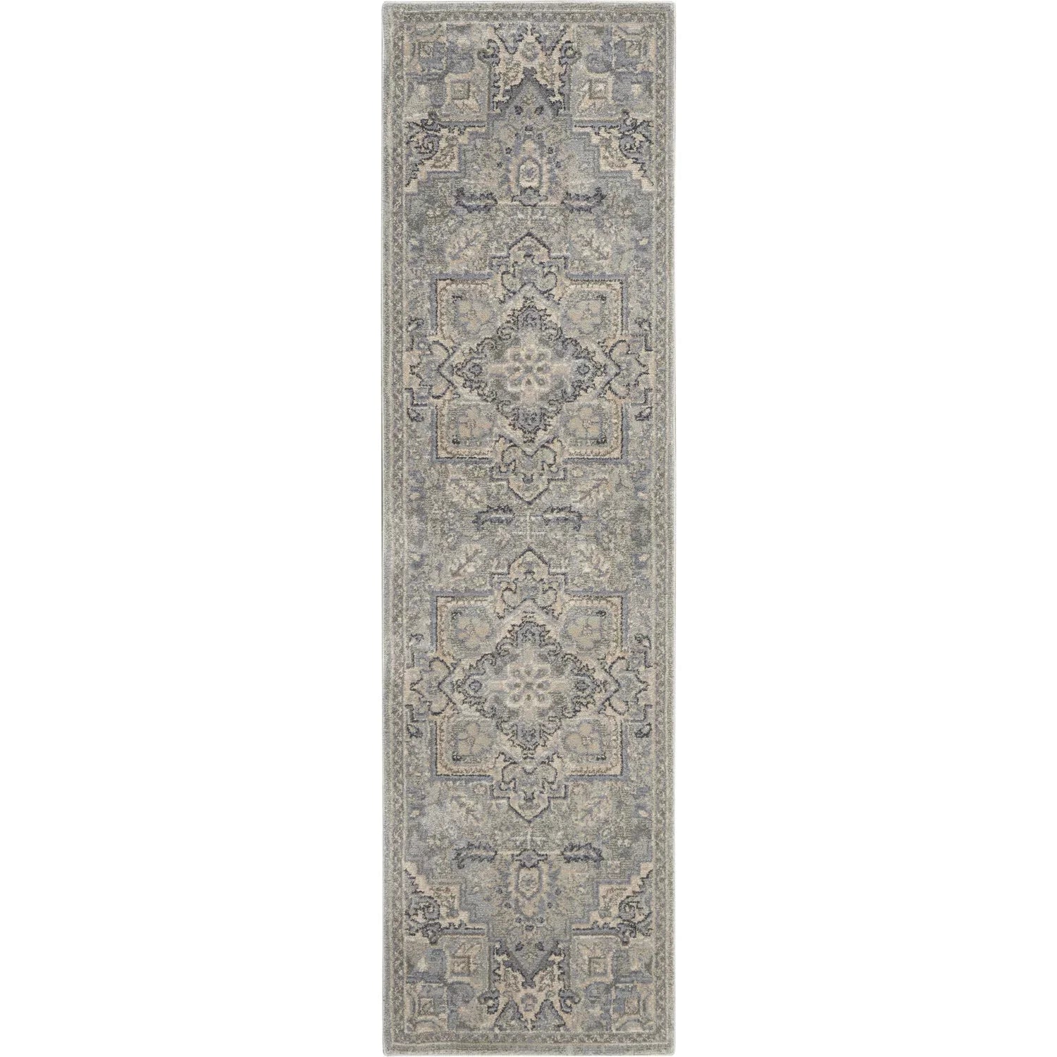 Nourison Moroccan Celebration Persian Area Rug Silver 2'2" x 7'6" Runner Medallion / 8' Runner Runner, Indoor
