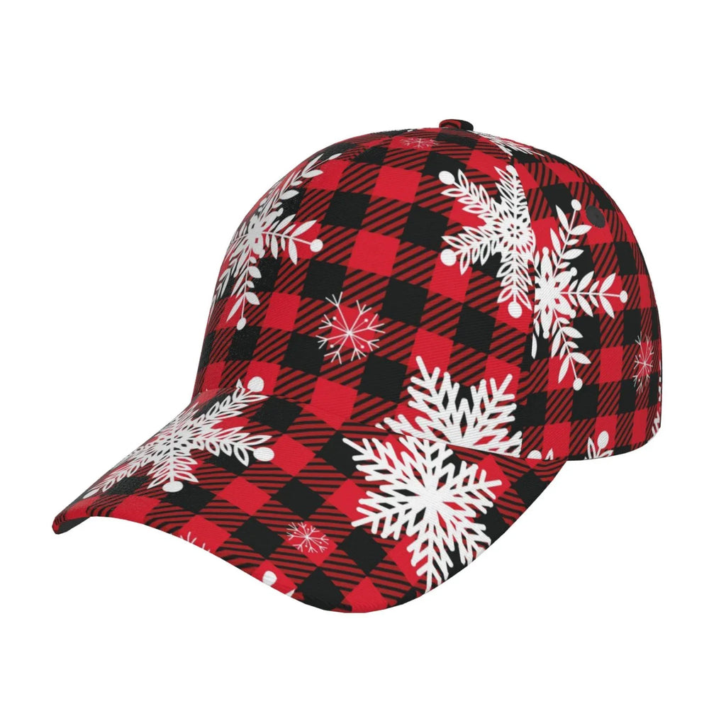 Balery Baseball Cap Adjustable Size for Running Workouts and Outdoor Activities All Seasons Dad Hat(Snowflakes On  Buffalo Plaid)