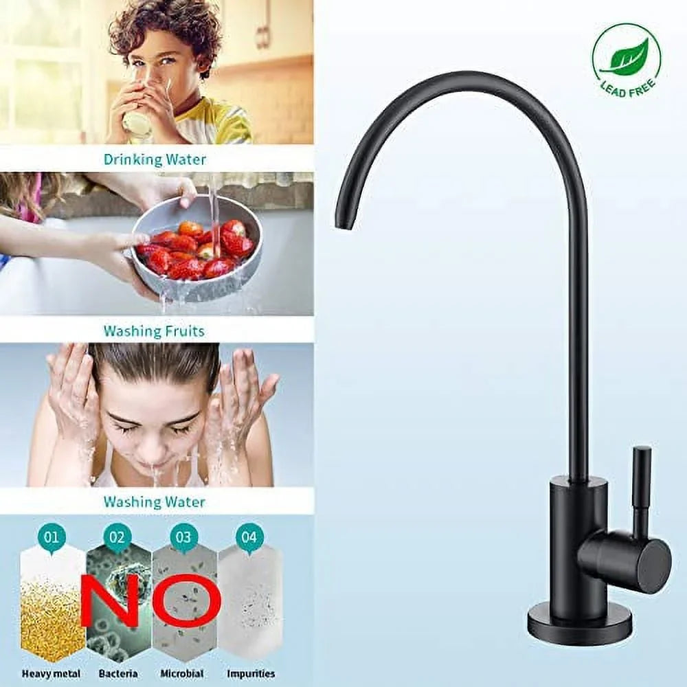 Reverse Osmosis Faucet, Drinking Water Faucet Fits Most Water Filtration Systems, Modern  Faucet Kitchen Filtered Water Faucet, Non-Air Gap, Lead-Free, Stainless Steel (Black)