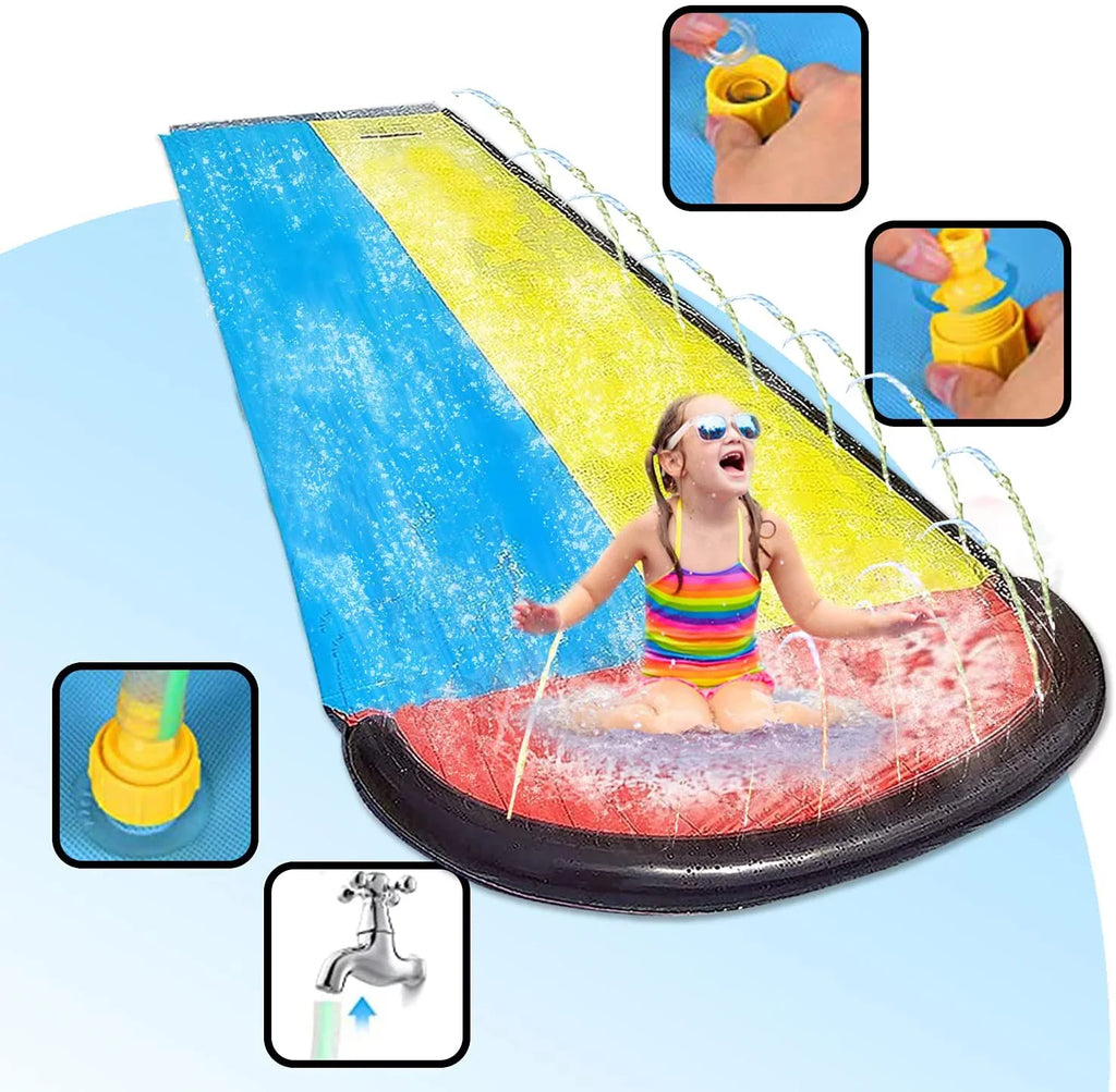 Sancty 15.5ft Double Race Water Slides Sprinkler for Children Backyard Game