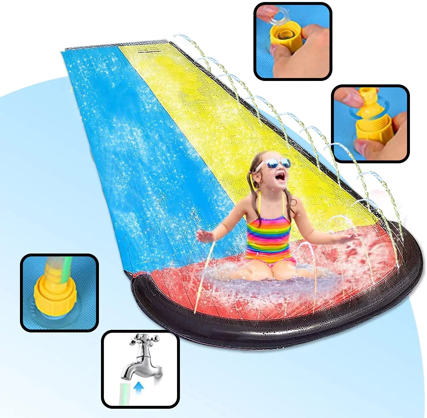 Sancty 15.5ft Double Race Water Slides Sprinkler for Children Backyard Game
