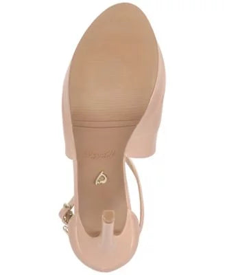 Womens Beige 1" Platform Crisscross Straps Buckle Charm Padded Adjustable Charly Round Toe Stiletto Buckle Pumps Shoes 8
