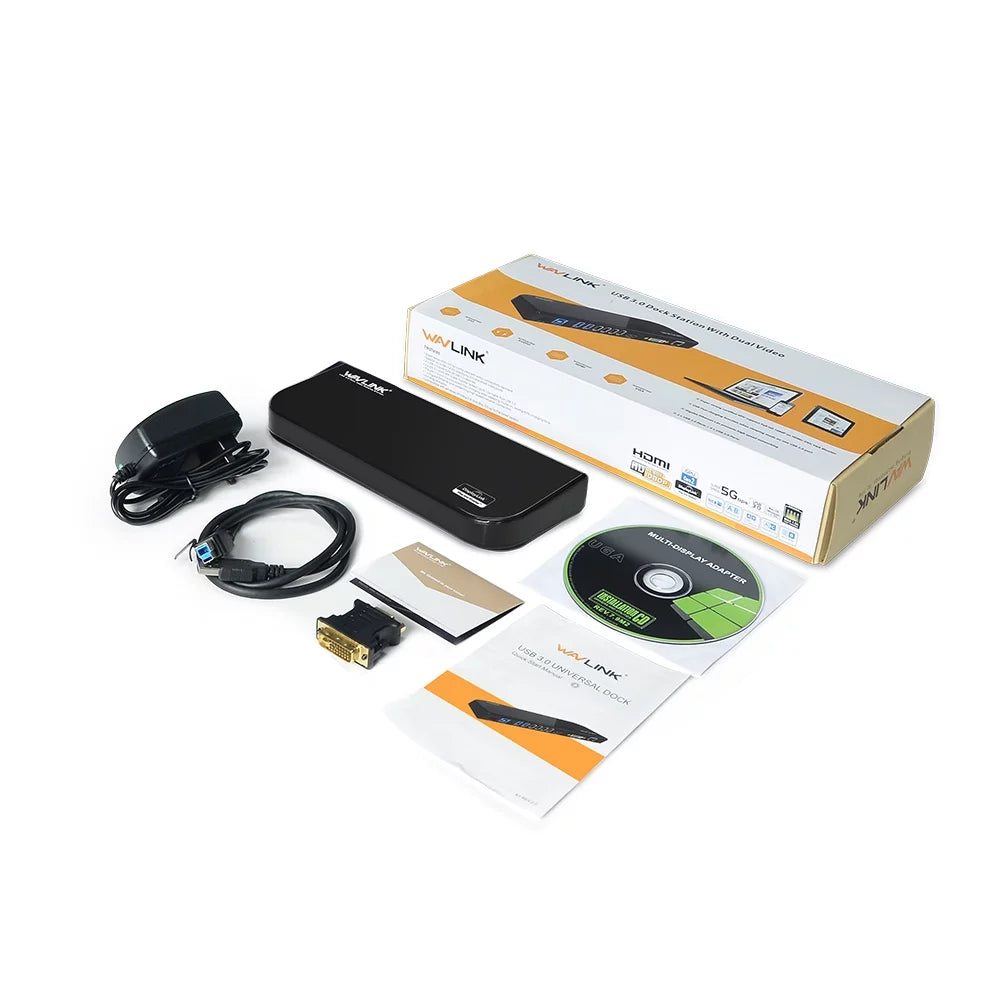 Wavlink  3.0 Universal Docking Station, Dual Video Monitor Display  &  &  with Gigabit Ethernet, Audio, 6  Ports for Laptop, Ultrabook and PCs