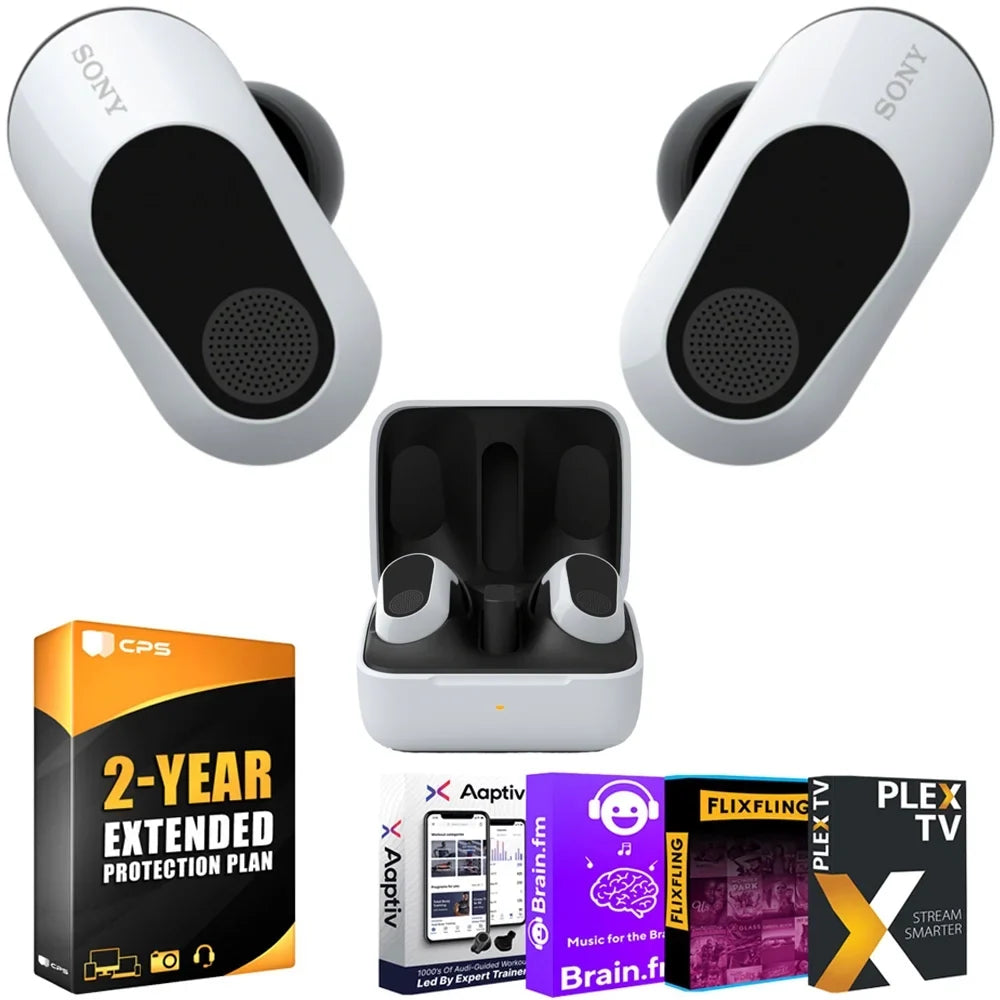 Sony /  Buds Truly Wireless Noise Cancelling Gaming Earbuds, White Bundle with 2   Enhanced Protection Pack and Audio Essentials Software