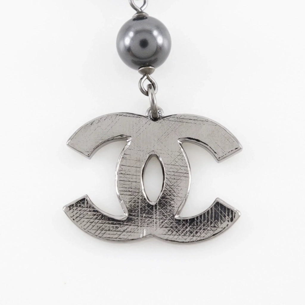 Pre-Owned  Chanel Coco Mark Bracelet Metal x Fake Pearl Plastic Silver/Black 09V Women's (Good)