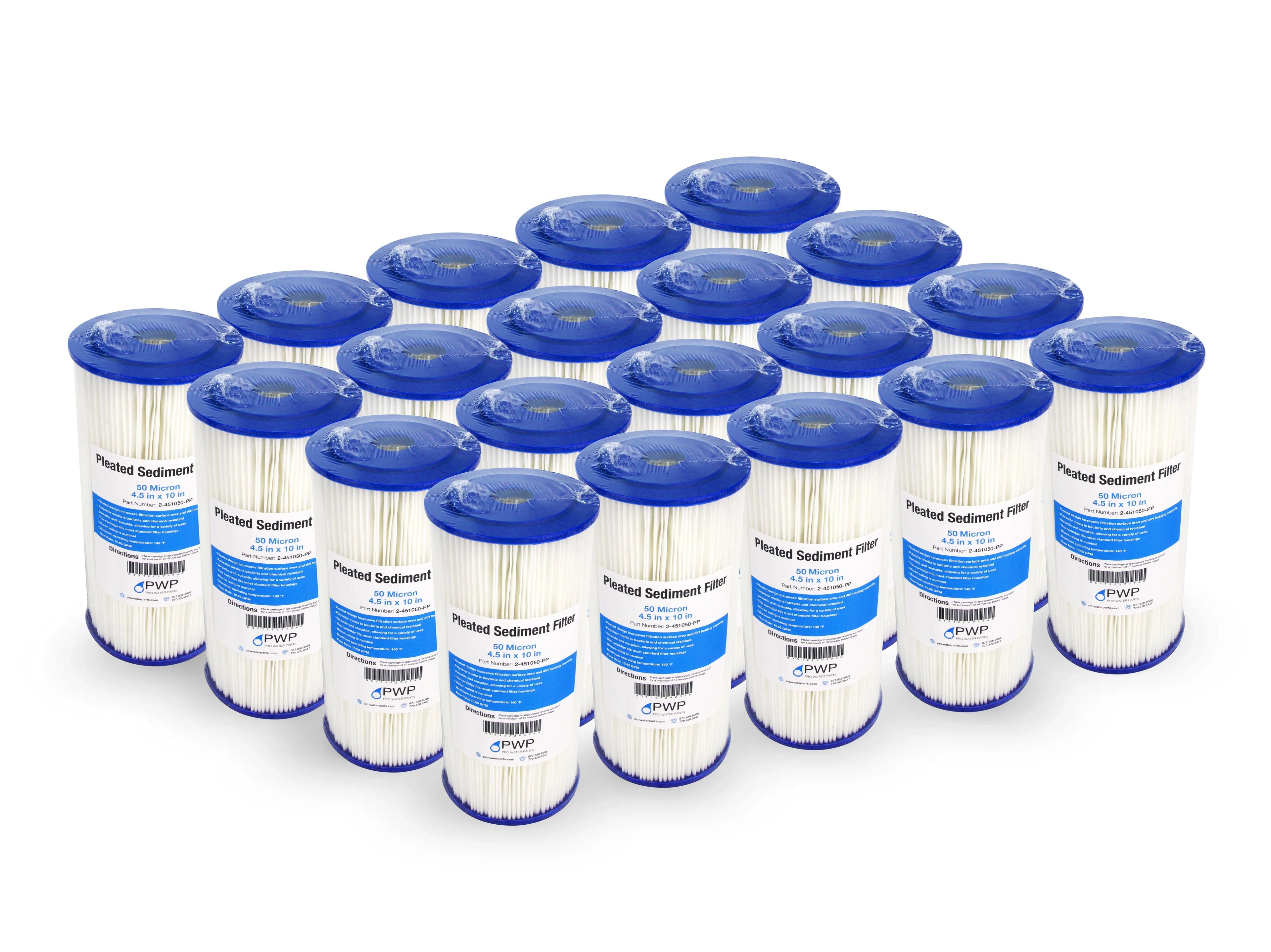 Pleated Poly Water Filter Cartridge 10x4.5" 50 Micron 20 Pack