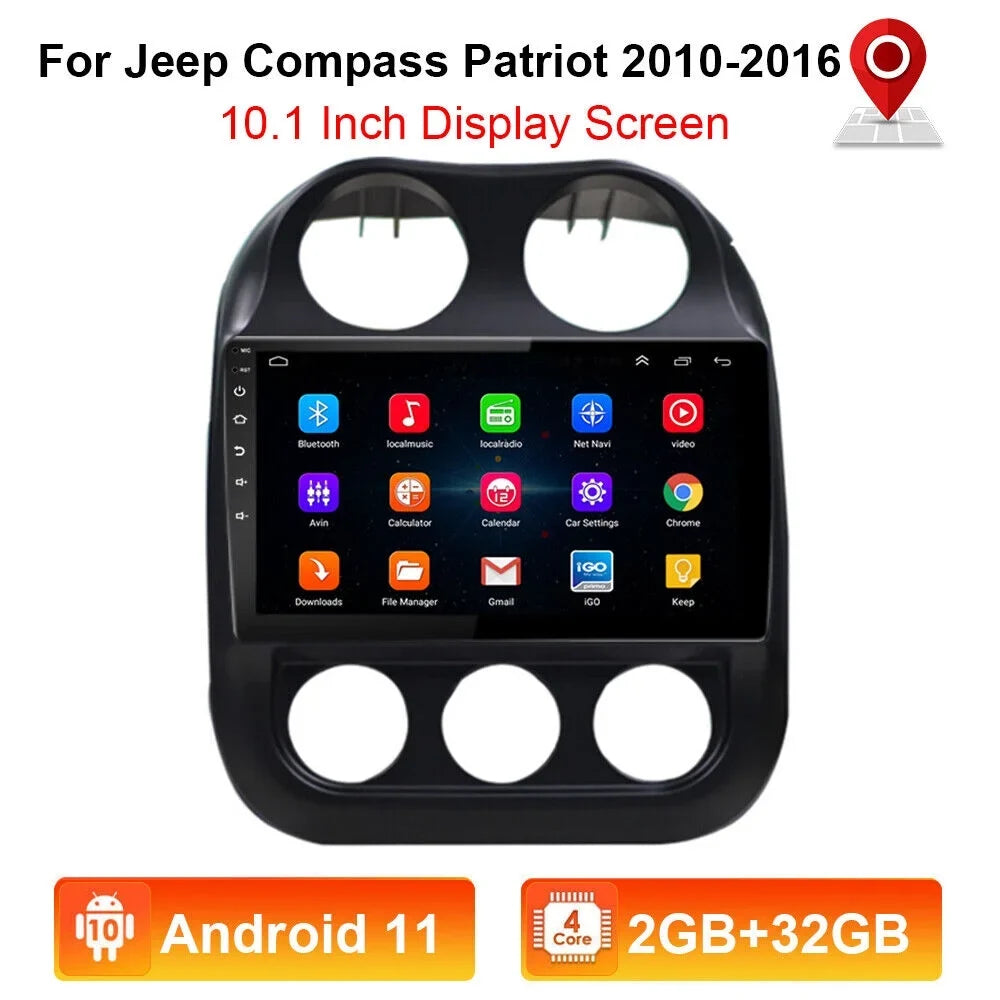 Kydely Jeep Compass Patriot Car Stereo  Navi  Player - Android 11, WiFi, Bluetooth, Reverse Camera - 10.1" Display