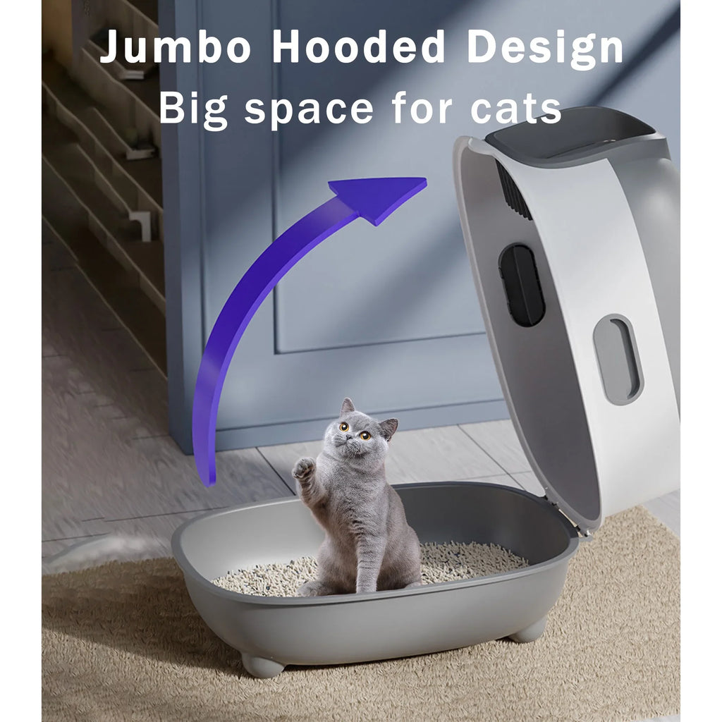 Large Cat Litter Box,Pets Enclosed Cat Litter Boxes,Odor Control,Jumbo Hooded,Gray,Door Isolate Smelly