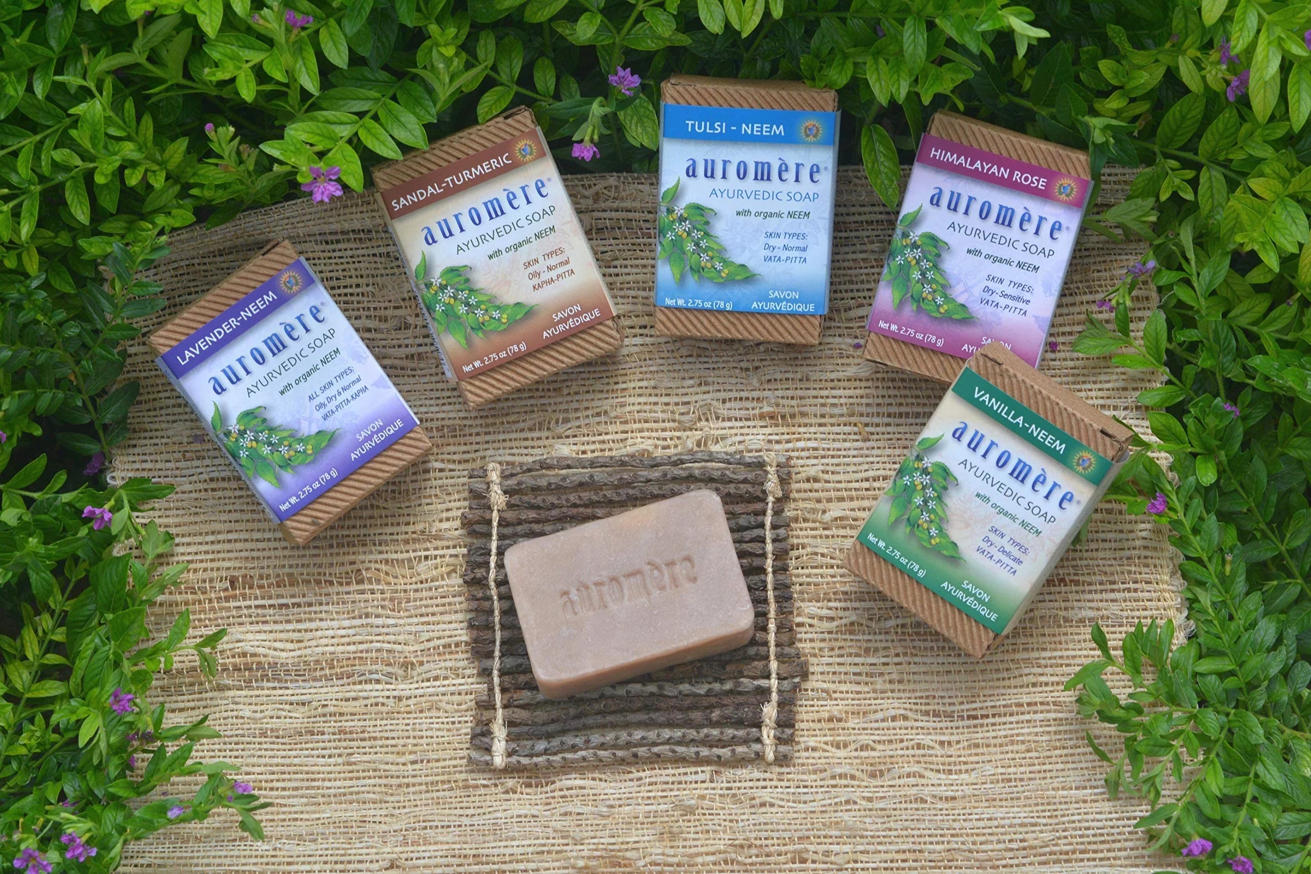 Auromere Ayurvedic Bar Soap, Tulsi Neem - Eco Friendly, Handmade, Vegan, Cruelty Free, Natural, Non Gmo (2.75 Oz), 4 Pack.