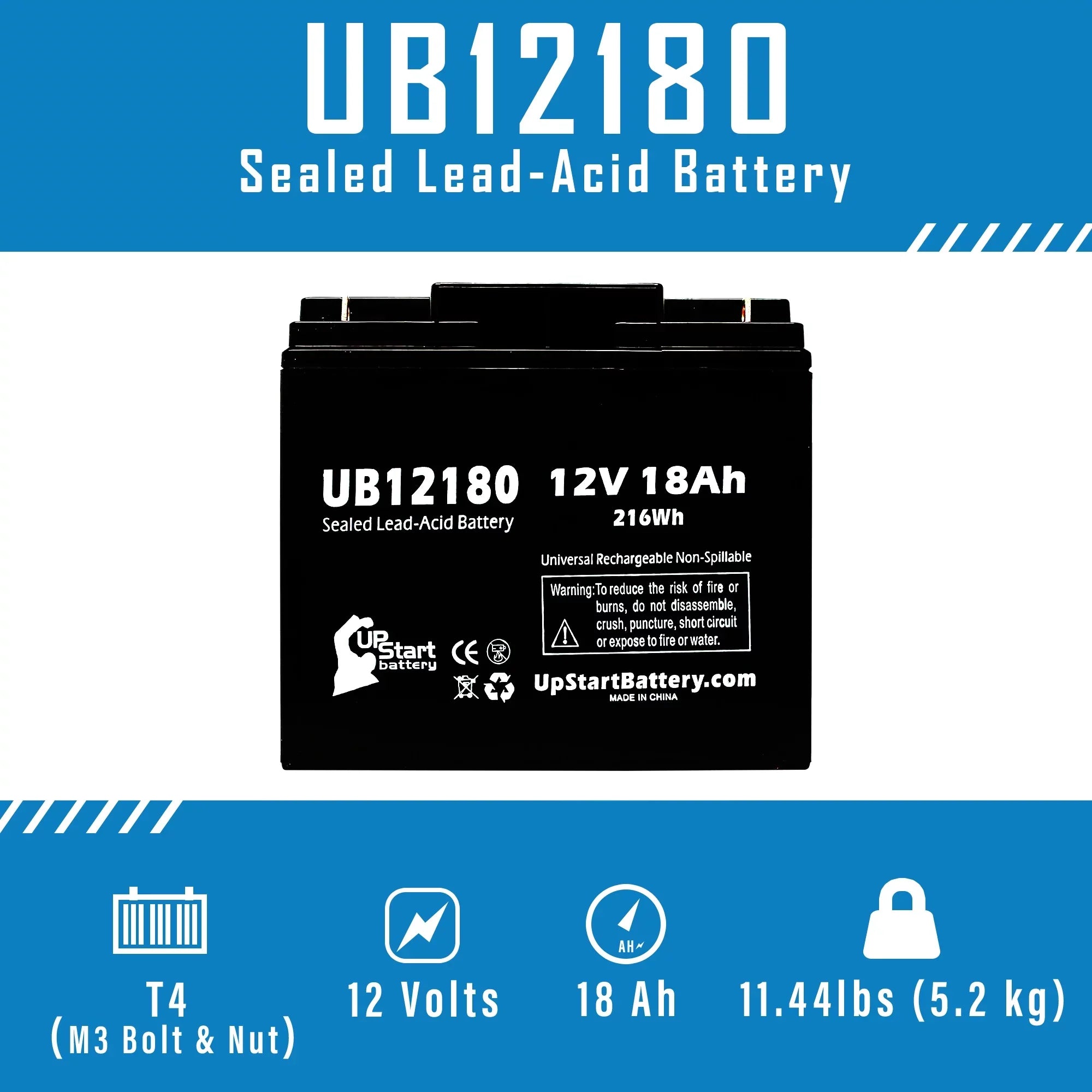 5x Pack - Compatible General Power  Battery - Replacement  Universal Sealed Lead Acid Battery (12V, 18Ah, 18000mAh,  Terminal, , )