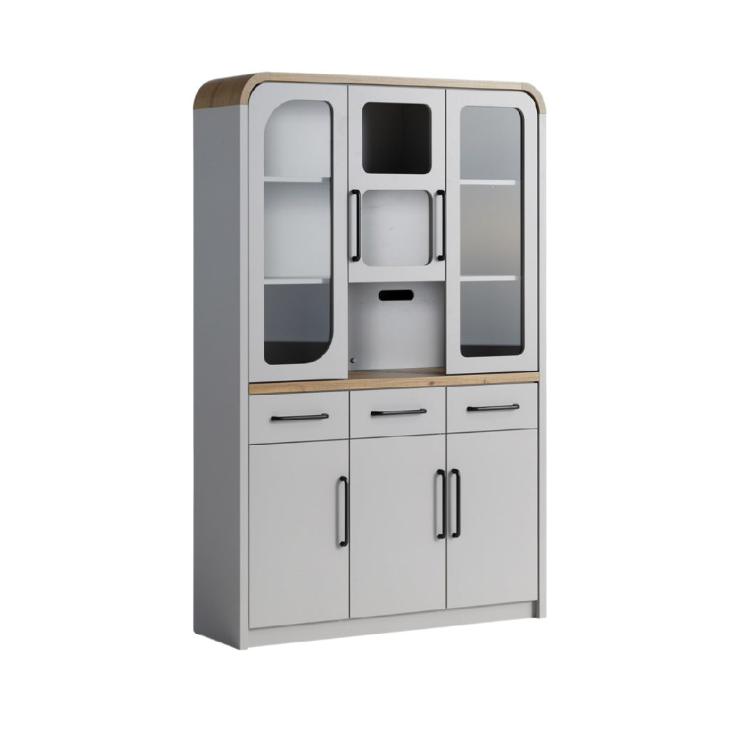 Stylish Modern Storage Cabinet with Glass Doors and Wooden Accents