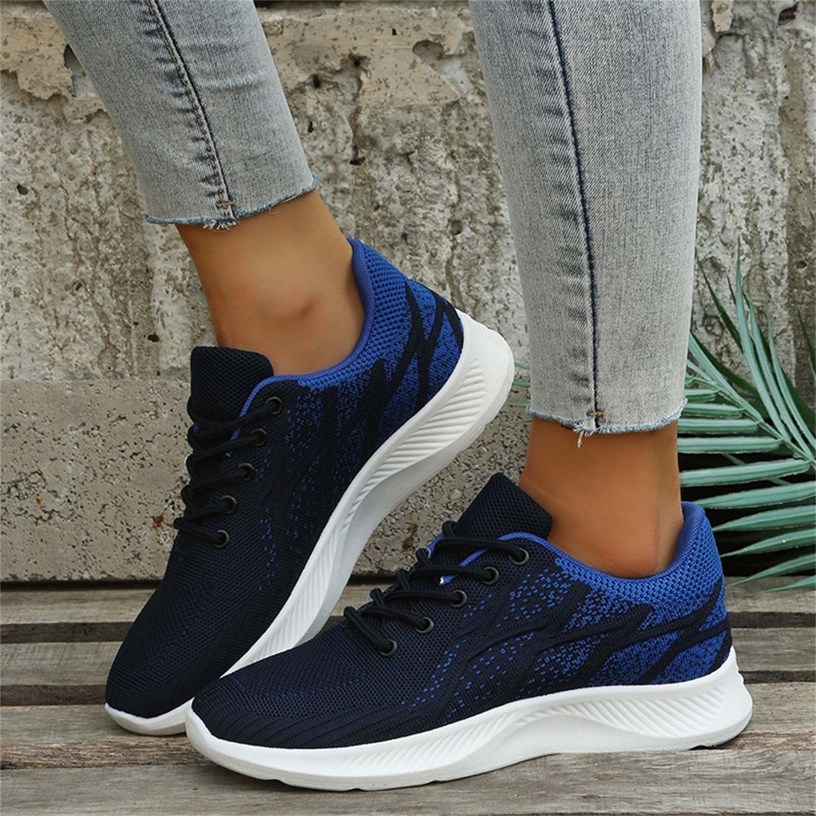 AdBFJAF Women Sneakers Size 11 1/2 Fashion Summer and Autumn Women Sneakers Shoes Mesh Breathable and Comfortable Lace Up Cross Pattern Colorblock