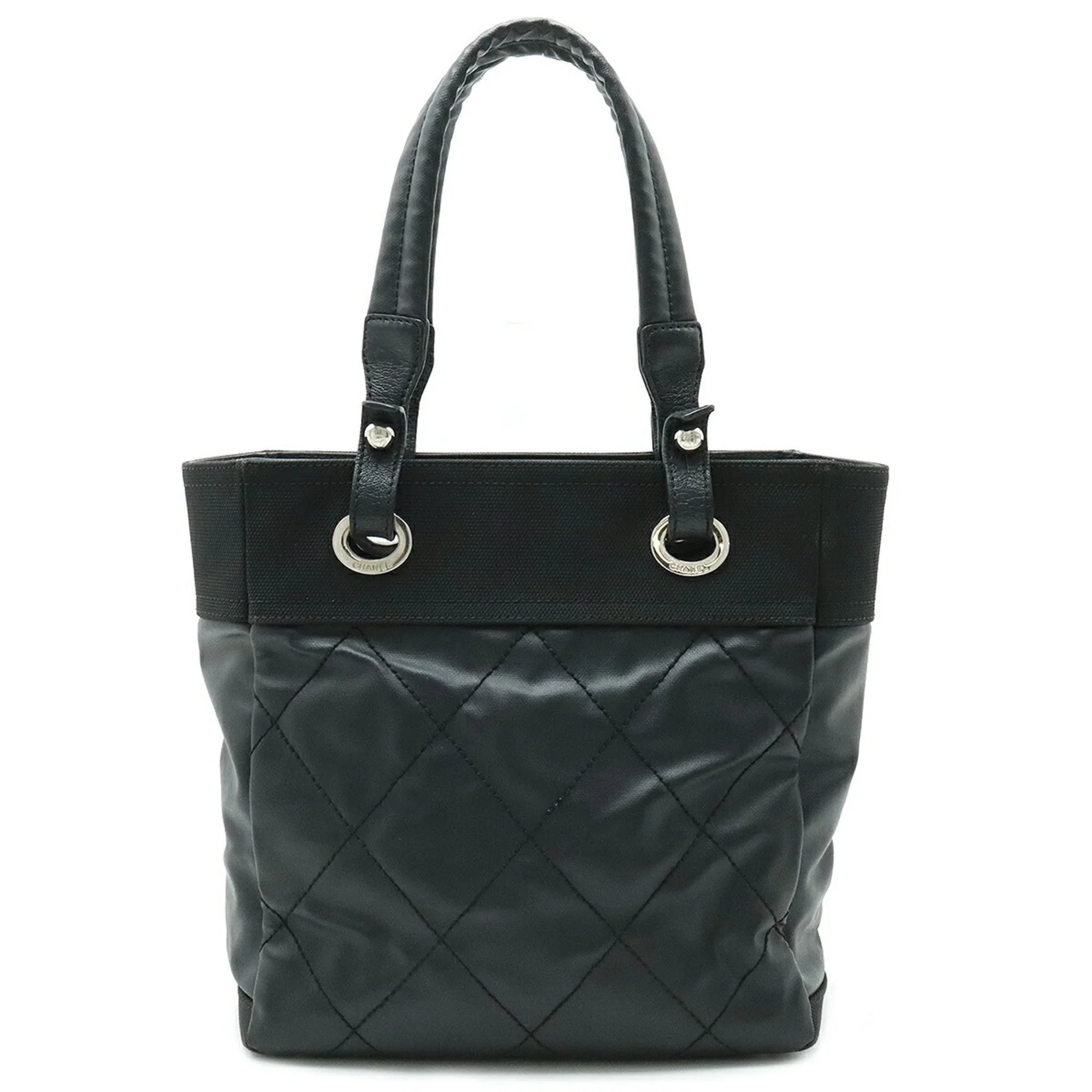 Pre-Owned  Paris Biarritz Tote  Bag Shoulder Coated Canvas Leather Black  (Good)