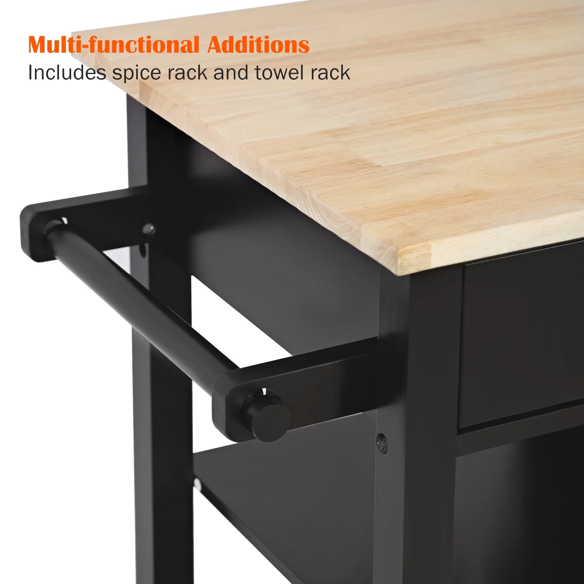 SogesPower 36"Height Multi-Purpose Kitchen Island with Hidden Cabinet- Black