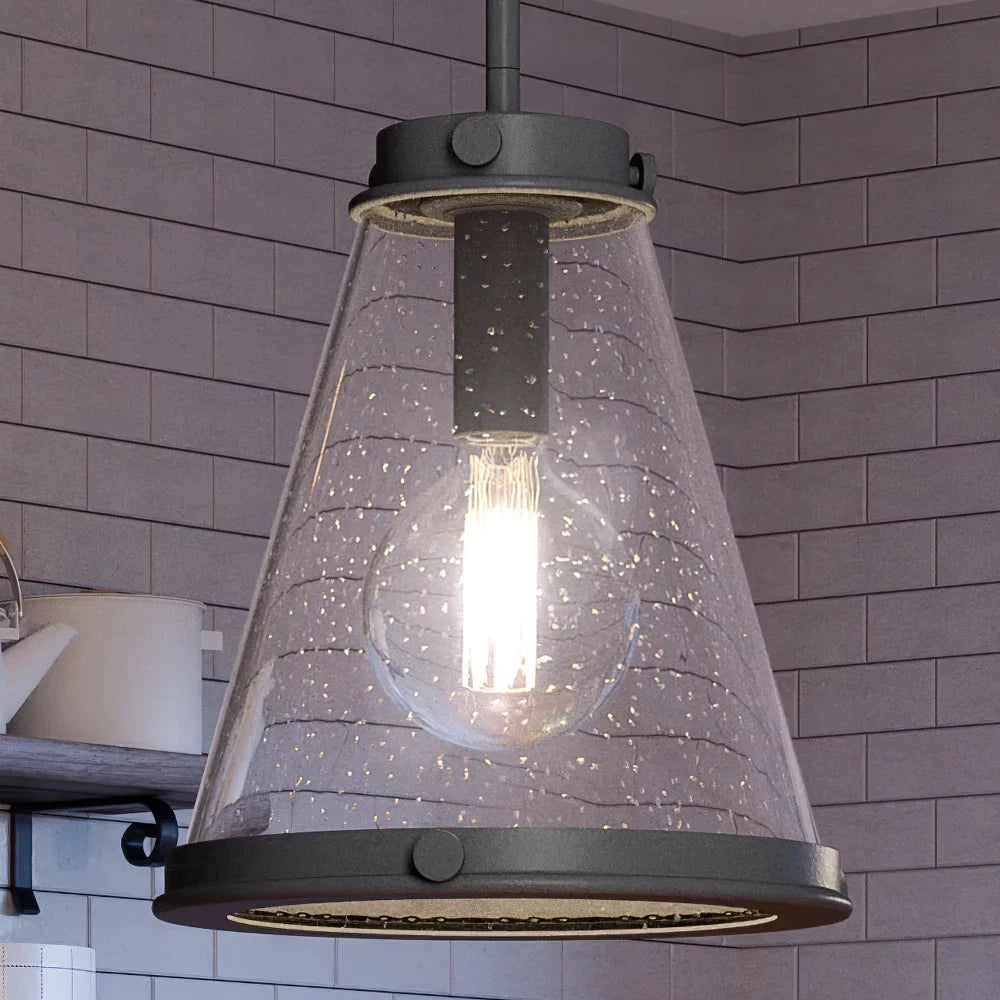 Luxury Modern Farmhouse Indoor Pendant, 14.75'' x 13.00'', with Casual Style Elements, Transitional Design, Black Sand Finish and Clear Seeded Glass,