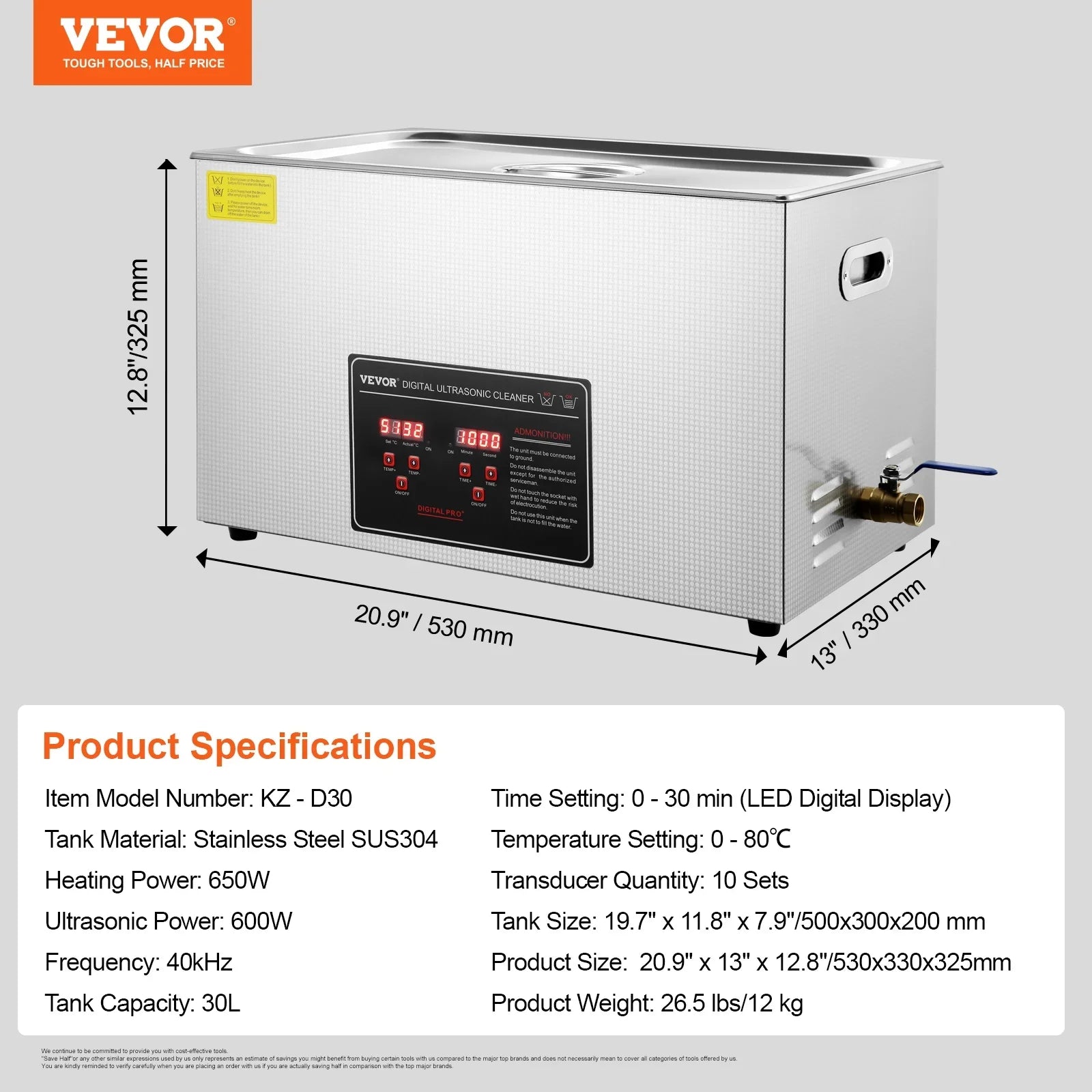 30L Ultrasonic Cleaner 304 Professional Industrial Grade Jewelry Cleaner with 752W Timer Heating Digital Sonic Large Cleaner for Watch Ring Coin Glass Instruments   RoHS Certified