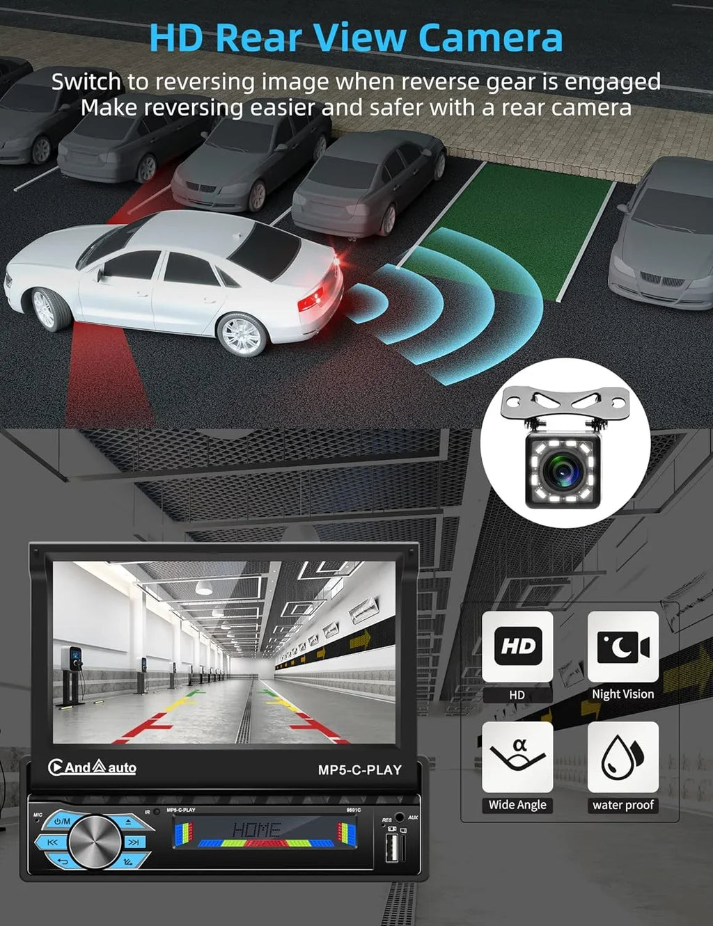 Carplay Car Stereo with Android Auto Bluetooth,7 Inch Flip Out Touchscreen Car Radio,Car Audio Receivers Support Phone Mirror Link,with  Radio/Backup Camera/  -in Port
