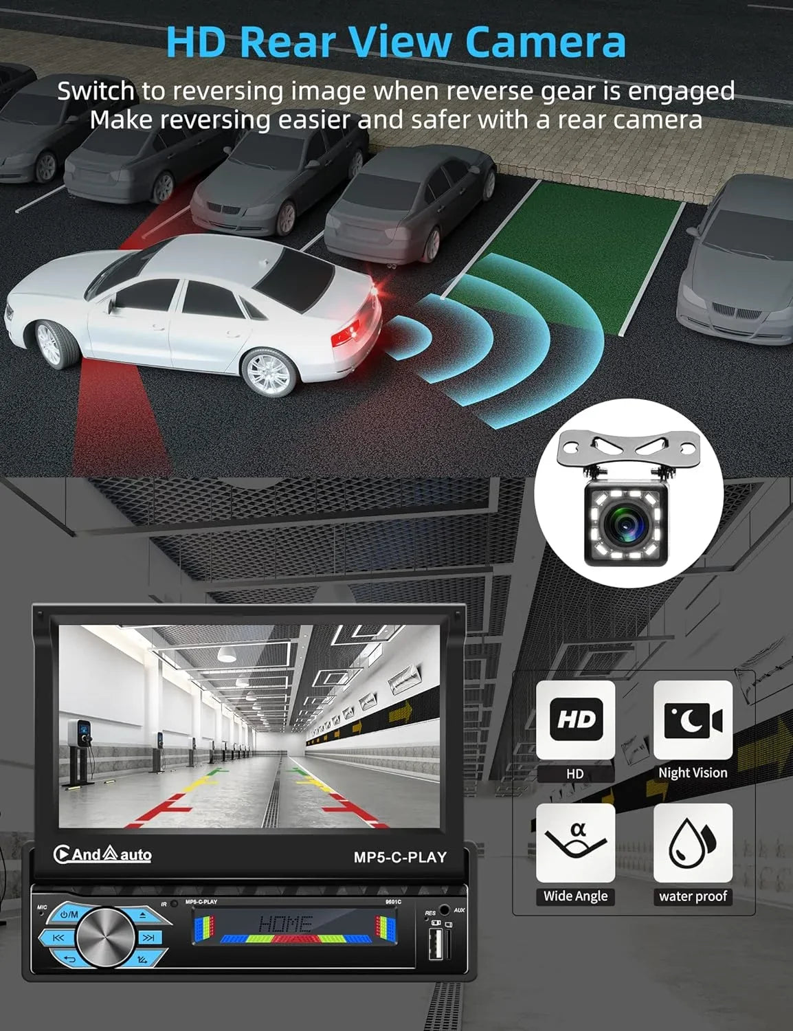 Carplay Car Stereo with Android Auto Bluetooth,7 Inch Flip Out Touchscreen Car Radio,Car Audio Receivers Support Phone Mirror Link,with  Radio/Backup Camera/  -in Port