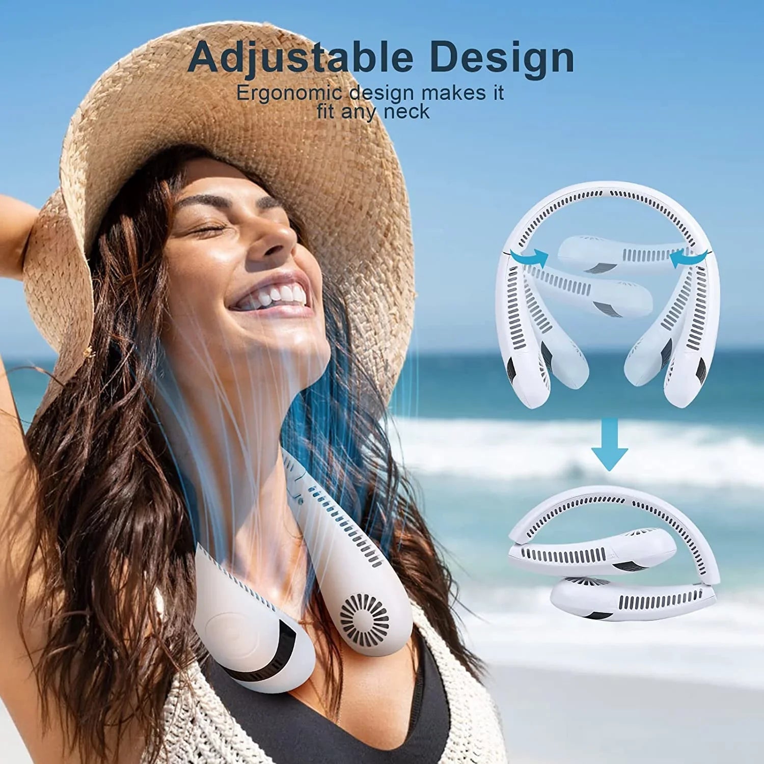 Morttic Portable Neck Fan, Foldable Bladeless Fan Wearable Personal Fan Hands Free Cooler Fan 5000 mAh 3 Speeds, 360 Degrees Airflow  Rechargeable Fan Perfect for Outdoor Travel Sport (White)