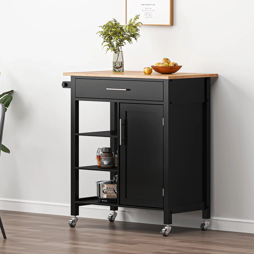 SogesPower 36"Height Multi-Purpose Kitchen Island with Hidden Cabinet- Black