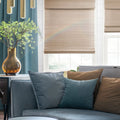 Custom Bamboo Shades |  | Cordless Designer Natural Woven Wood Roman Shades for Windows | Woven Hickory Wood (Sheer) | 34.5" x 72"