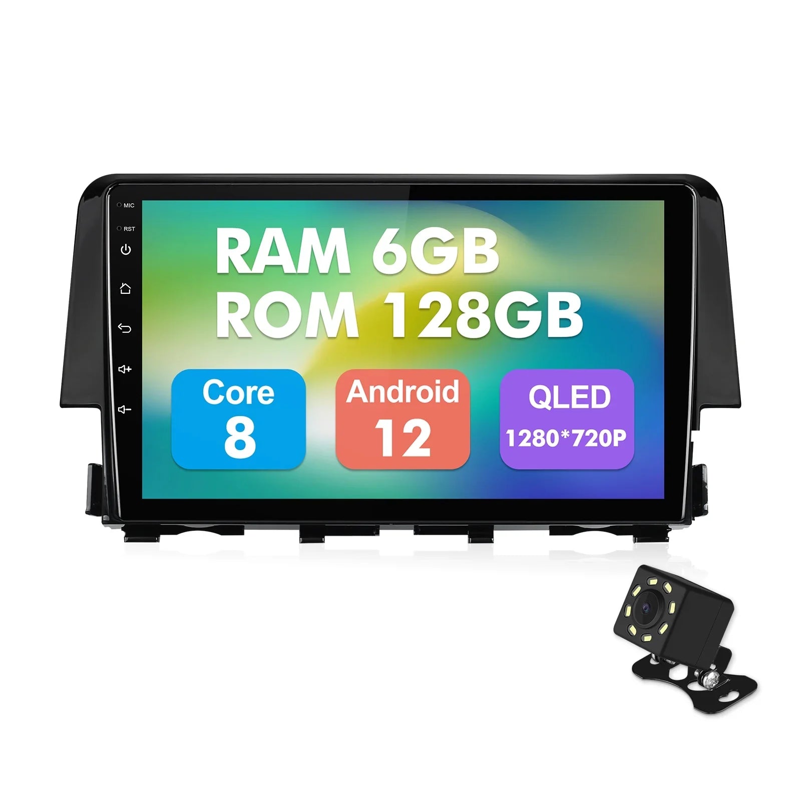 6+128G Android 12 Double Din Car Stereo for Honda Civic 2016-2020 with 9 Inch Touchscreen Radio Built-in Wireless Carplay/Android Auto -in  Backup Camera