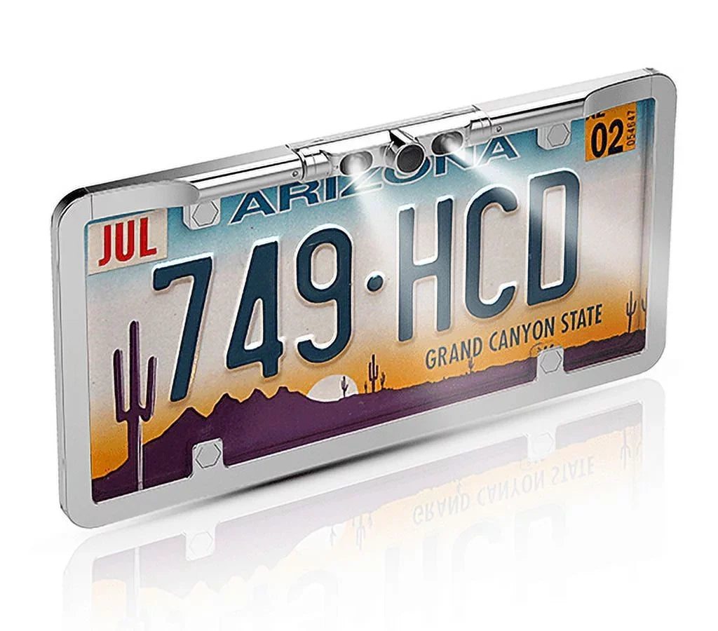 '- Ultra Slim Full-Frame License Plate  Backup Camera with Multiple Viewing Modes and  Lights (Chrome)
