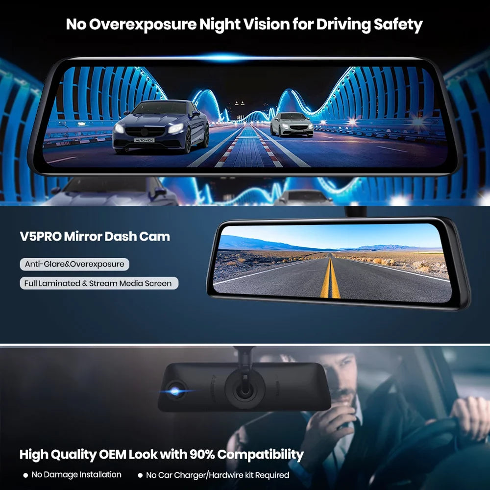 Auto-Vox 9.35inch Smart Mirror Dual Dash Cam Rear View Reverse Backup Camera Full  Touch Screen Driving Recorder