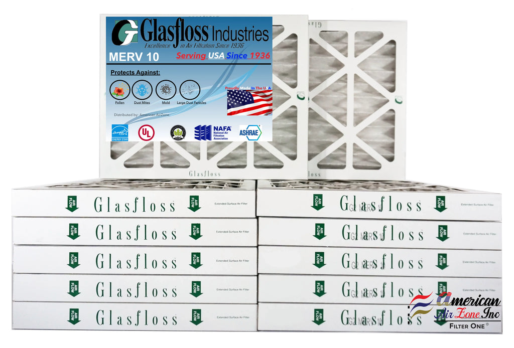 Glasfloss Air Filter 12x16x2 - 2"  10 - (Pack of 12) - Pleated  or  Air Filter - Furnace Air Filter - Home or Office - Made In The .