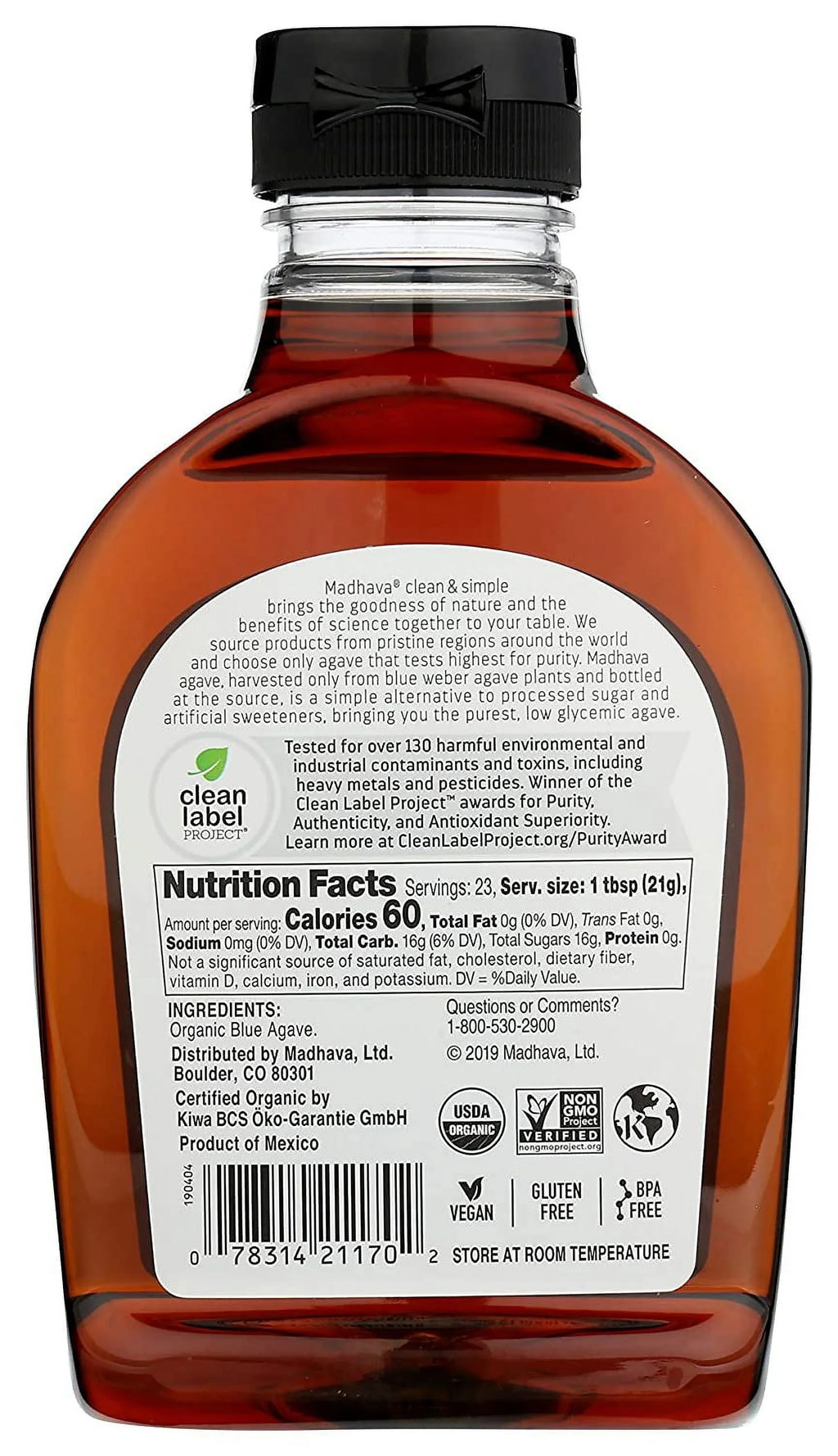 Madhava Natural Sweeteners, Organic Amber Raw Blue Agave, 23.5 oz Pack of 2
