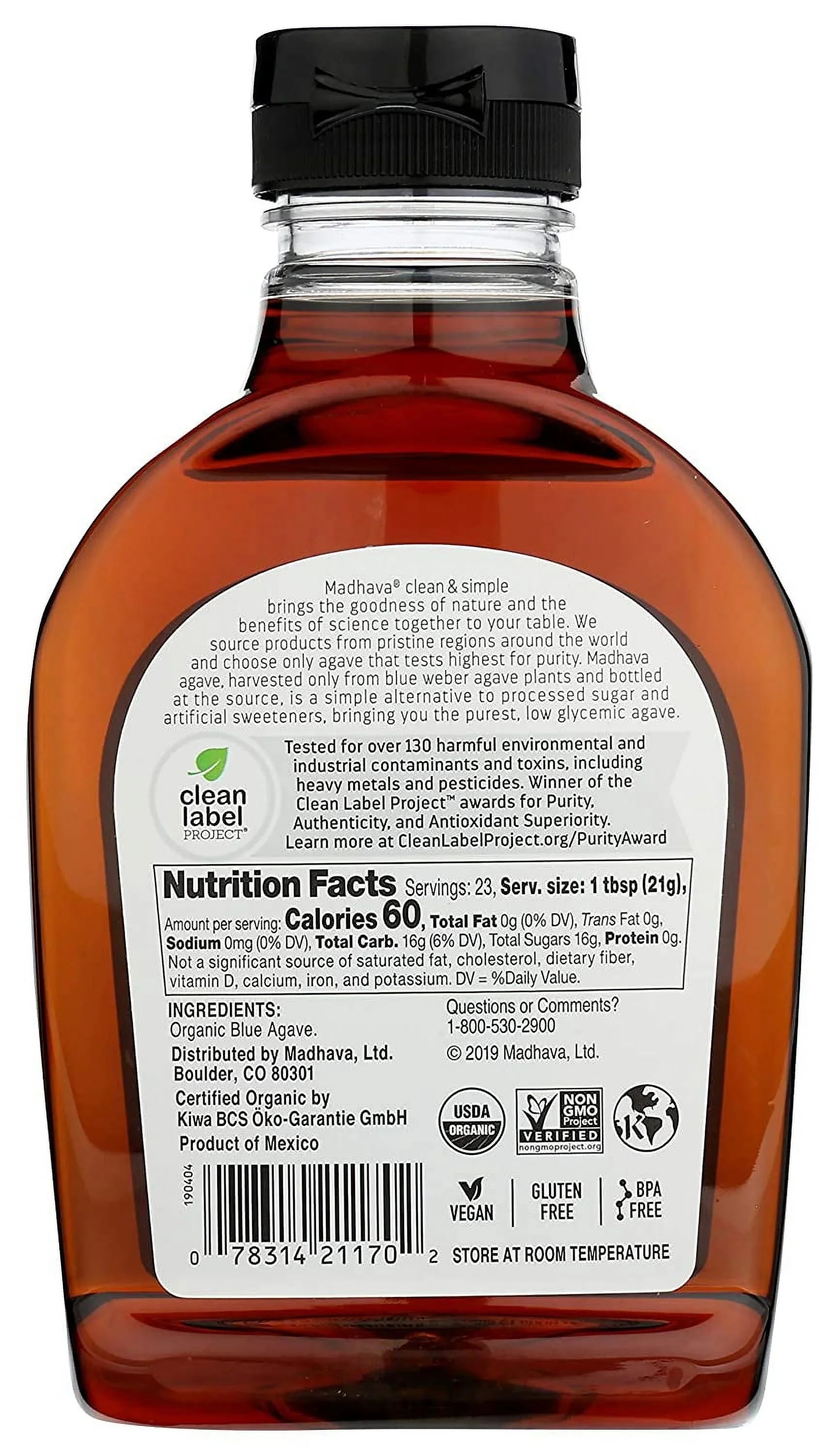 Madhava Natural Sweeteners, Organic Amber Raw Blue Agave, 23.5 oz Pack of 2