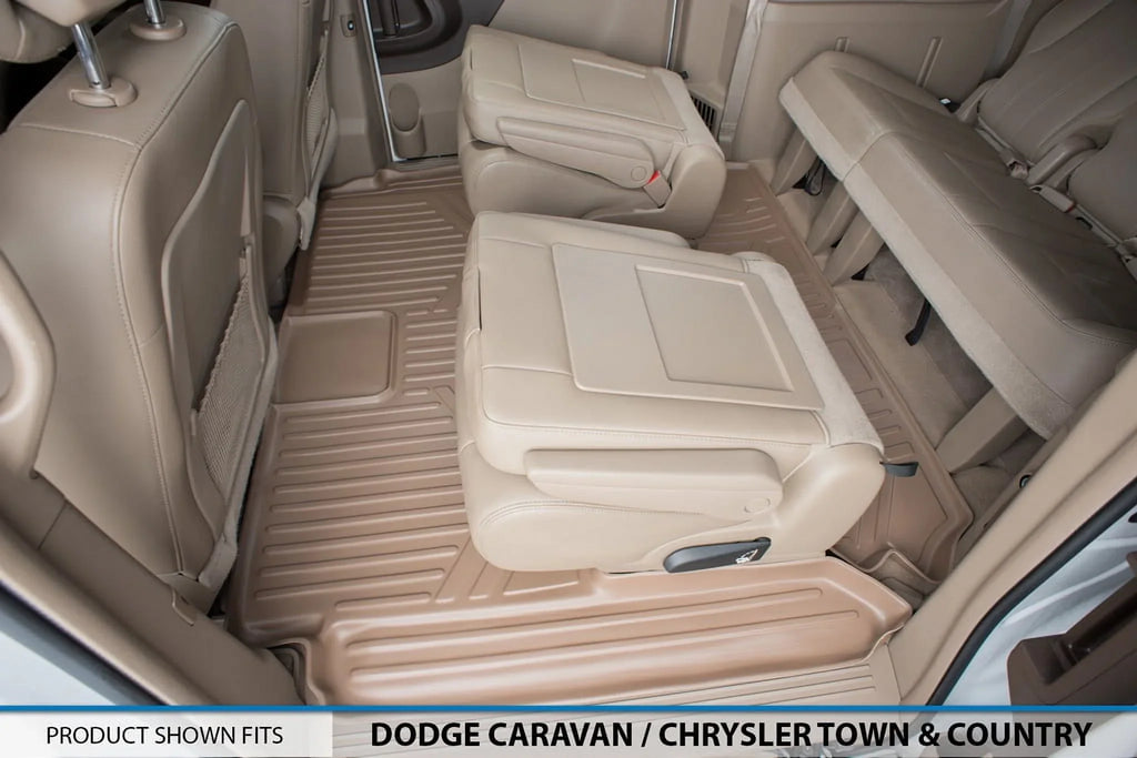 Smartliner 1st/2nd Rows Floor Liner Mats Tan for 2008-2020 Dodge Grand Caravan