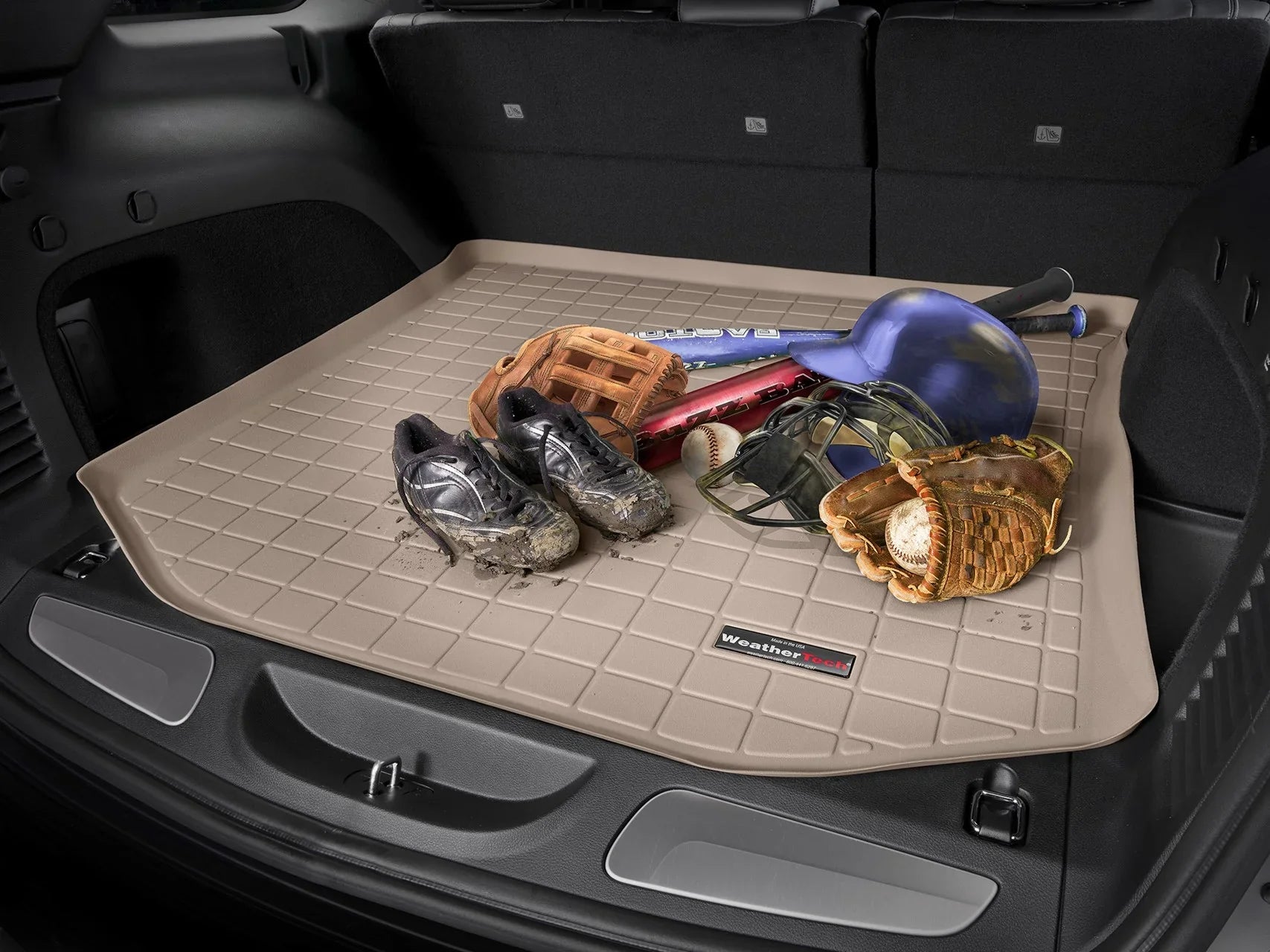WeatherTech Cargo Trunk Liner with Bumper Protector suitable with 2010-2014 Subaru Outback - Behind 2nd Row Seating With Bumper Protector, Tan
