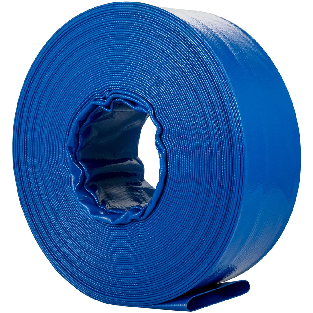 Discharge Hose, 1-12" x 105',  Fabric Lay Flat Hose, Heavy Duty Backwash Drain Hose with Clamps, Weather-proof & Burst-proof, Ideal for Swimming Pool & Water Transfer, Blue