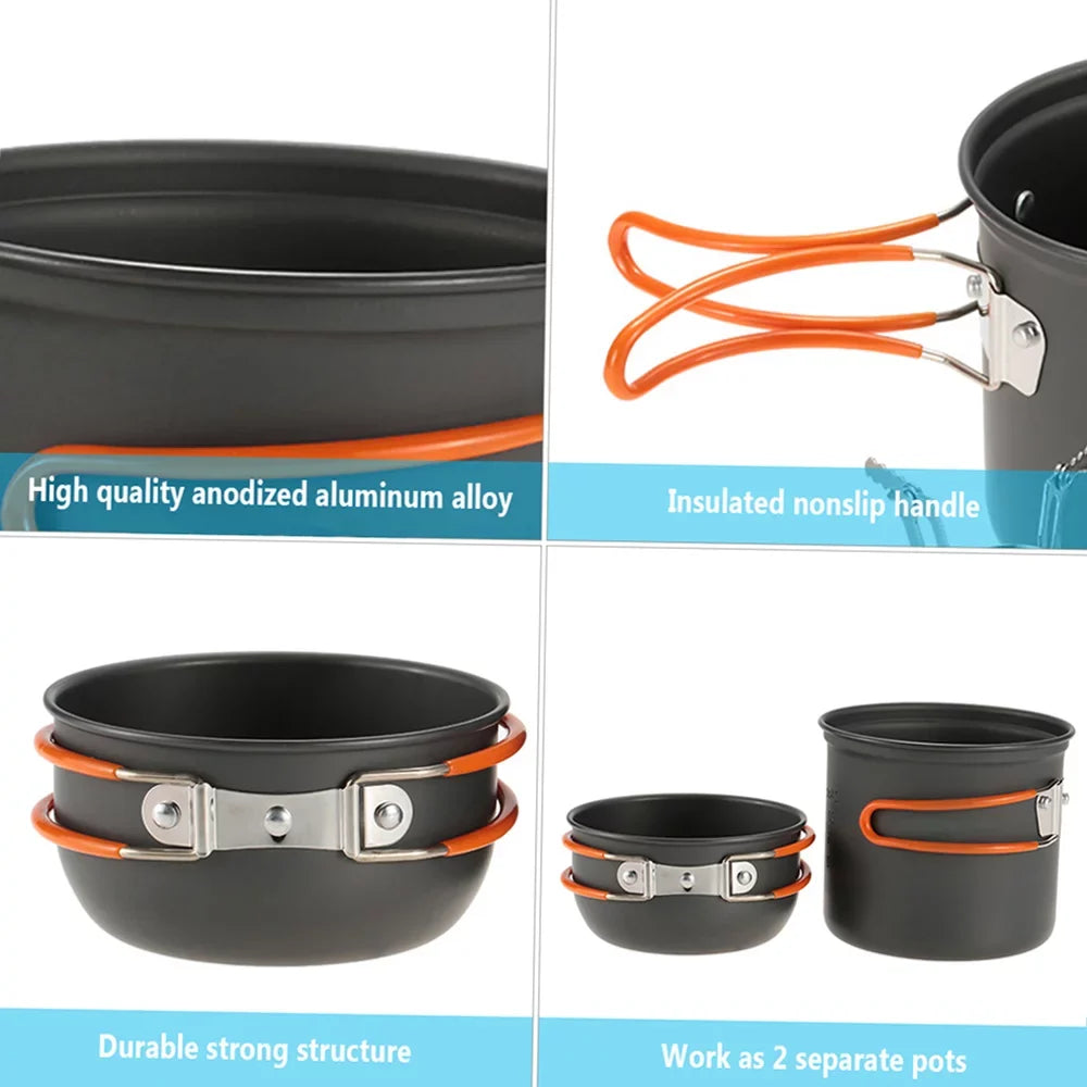 Lixada Camping Cookware Hiking Cooking Set with Piezoelectric Ignition Stove Backpacking Picnic Pot Fork Spoon