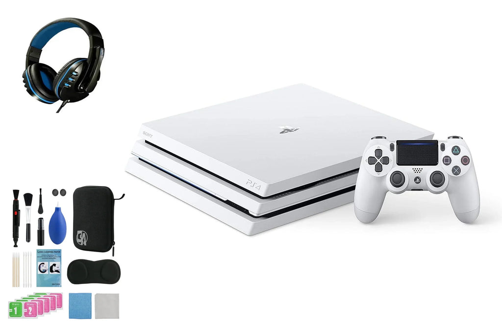 Pre-Owned Sony PlayStation 4 Pro 1TB Gaming Console Glacier White Headset With   Cleaning Kit Bundle (Refurbished: Like New)
