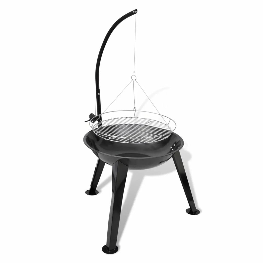 Anself Charcoal  Stand with Hanging Round Grill Plate Steel Barbecue Stand for Camping Cooking, Grilling, Smoking, Picnic, Hiking, Party, Garden, Patio 28.3 x 48.4 Inches (Diameter x )