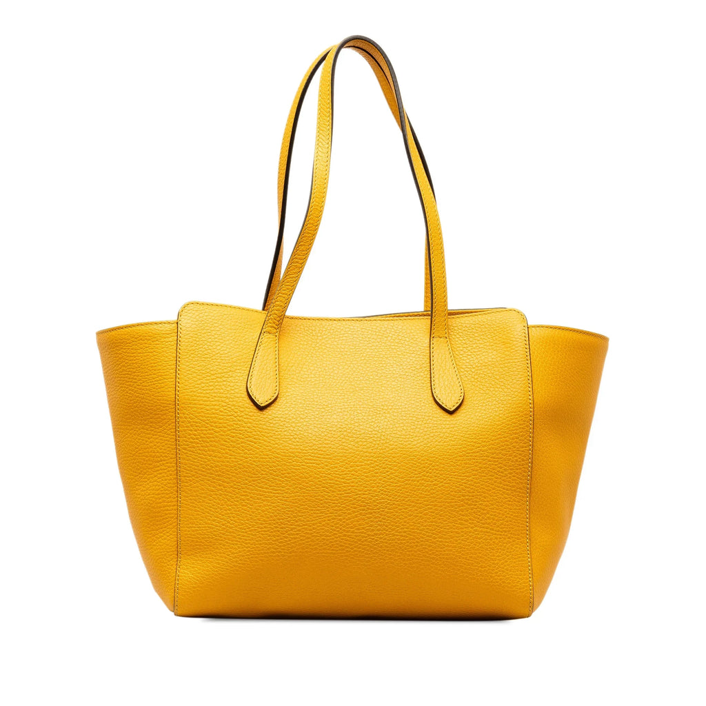 Pre-Owned Authenticated Gucci Medium Swing Tote Calf Leather Yellow Tote Bag Unisex (Good)