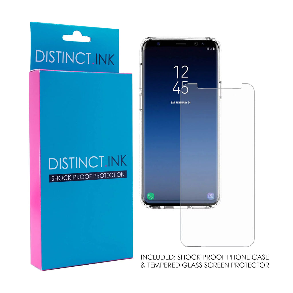 DistinctInk Clear Shockproof Hybrid Case for Samsung Galaxy +  (6.2" Screen) -  Bumper, Acrylic Back, Tempered Glass Screen Protector - 2 Corinthians 5:7 - Walk By Faith When  Cannot See