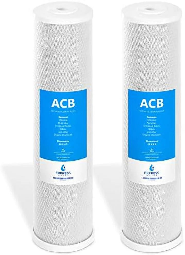 2 pack water filter activated carbon block replacement filter  acb large capacity water filter  whole house filtration  5 micron water filter  4.5” x 20” inch