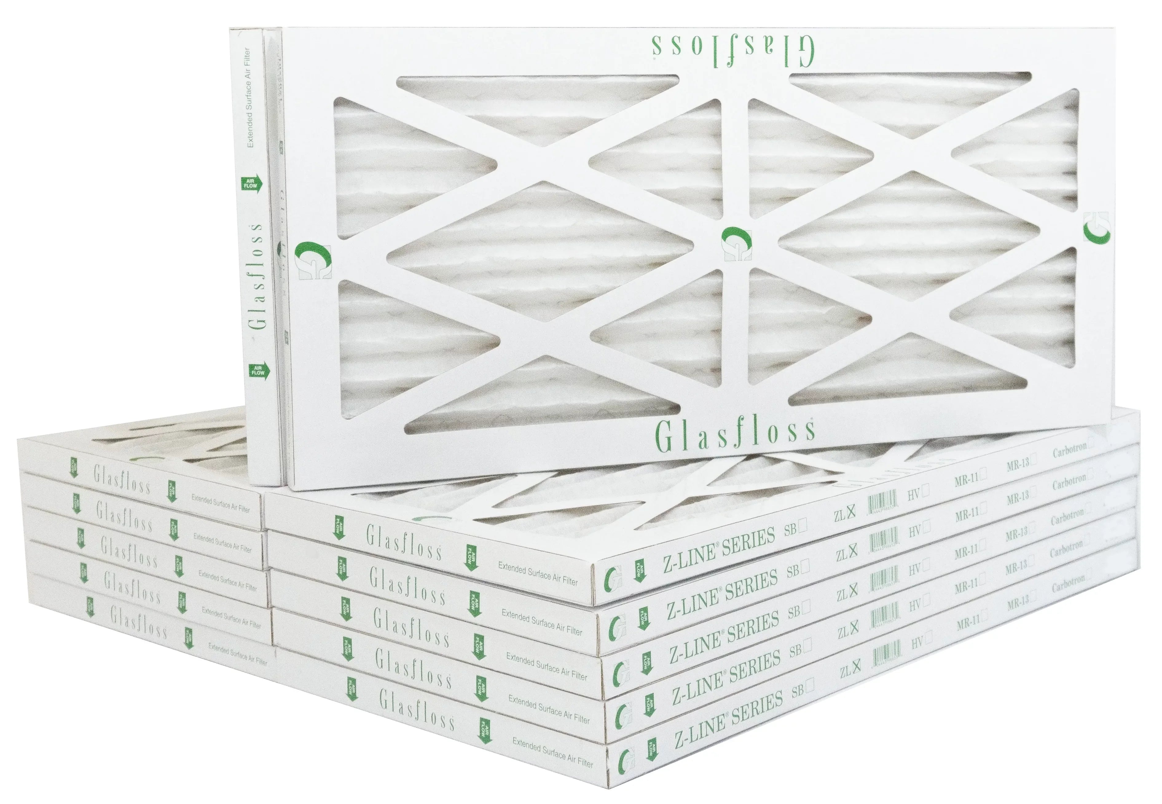 Glasfloss Air Filter 12x16x2 - 2"  10 - (Pack of 12) - Pleated  or  Air Filter - Furnace Air Filter - Home or Office - Made In The .