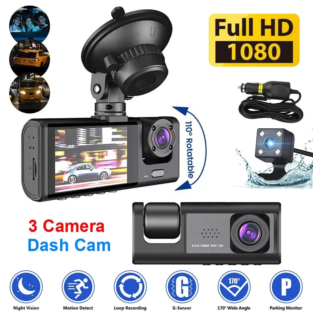 Kqiang  1080P Car Dual Lens Dash Cam Front/Rear/Inside Video Recorder Camera -sensor