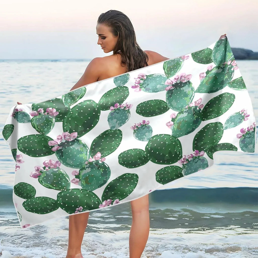 Bestwell Tropical Cactuses Beach Towel - Lightweight Compact Oversized Travel Towels - Super Absorbent Quick Dry Towel for Swimming Camping Holiday（267）