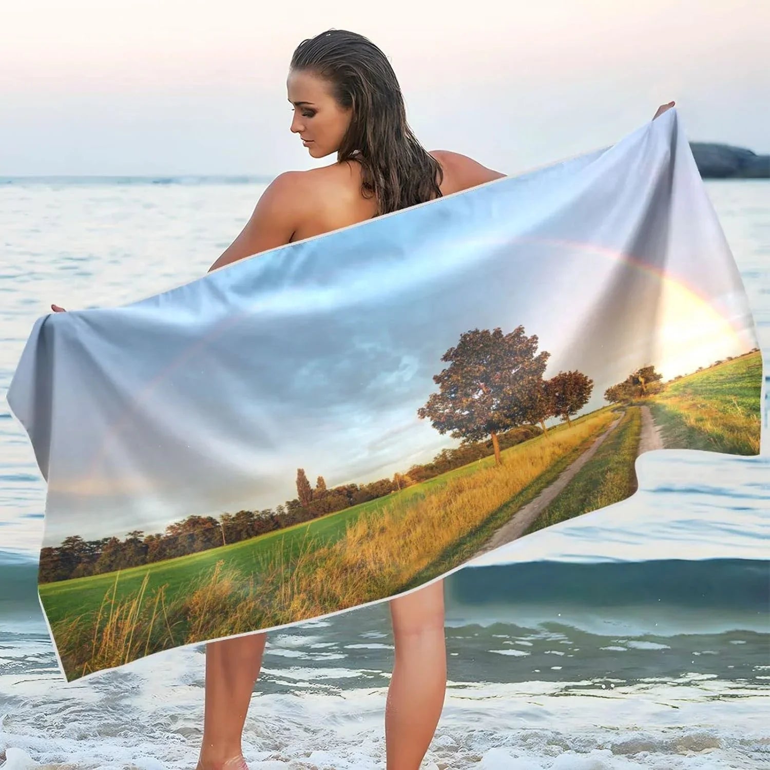Bestwell Wild Road Beach Towel - Lightweight Compact Oversized Travel Towels - Super Absorbent Quick Dry Towel for Swimming Camping Holiday（384）