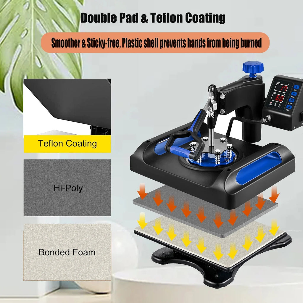 Blue Heat Press Machine 8 in 1, 15 x 15 Inches Sublimation Transfer Printer, Digital Precise  Control Printing, 360 Swing Away Vinyl Transfer Printer for -Shirts, Canvas Bag, Pillow, Banner