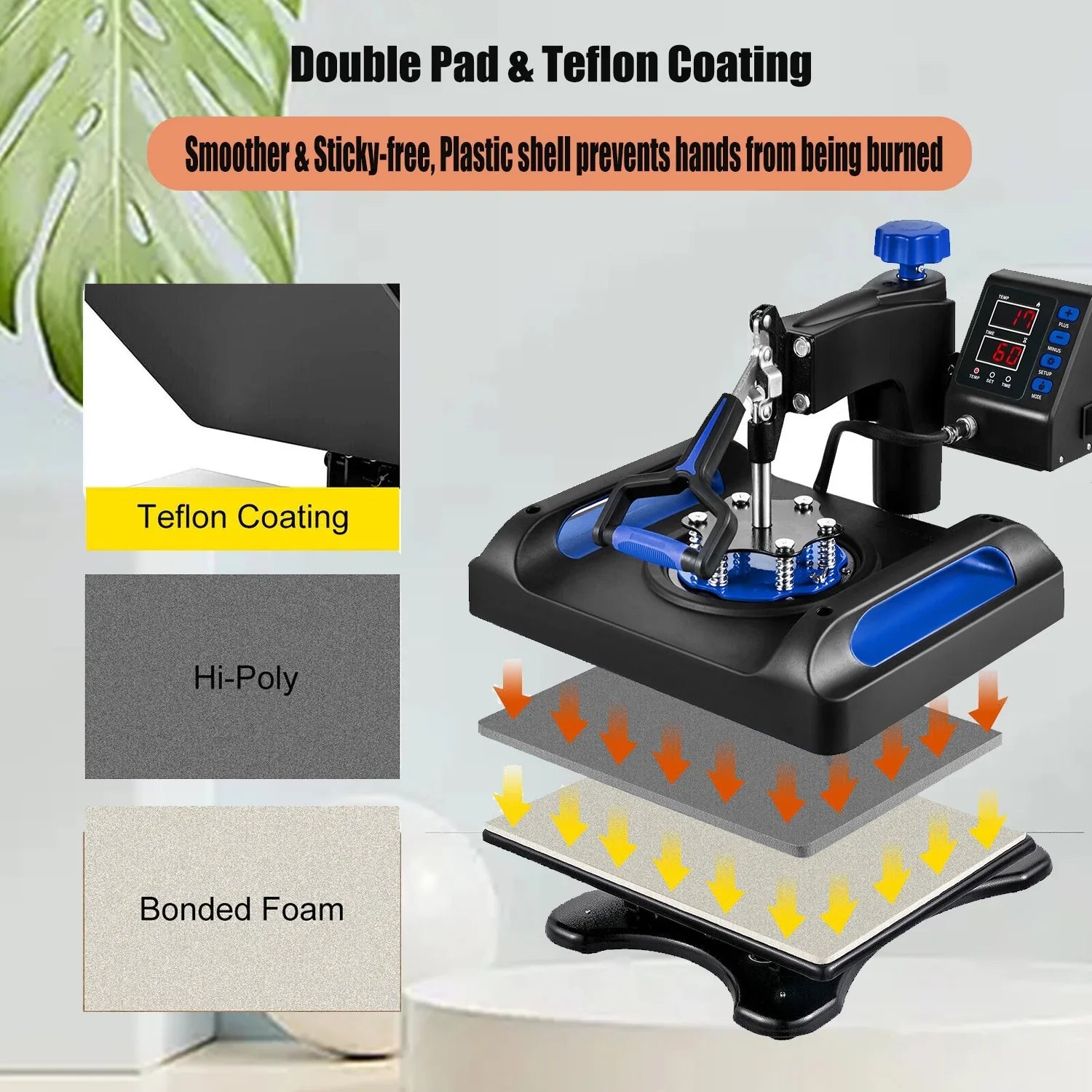 Blue Heat Press Machine 8 in 1, 15 x 15 Inches Sublimation Transfer Printer, Digital Precise  Control Printing, 360 Swing Away Vinyl Transfer Printer for -Shirts, Canvas Bag, Pillow, Banner