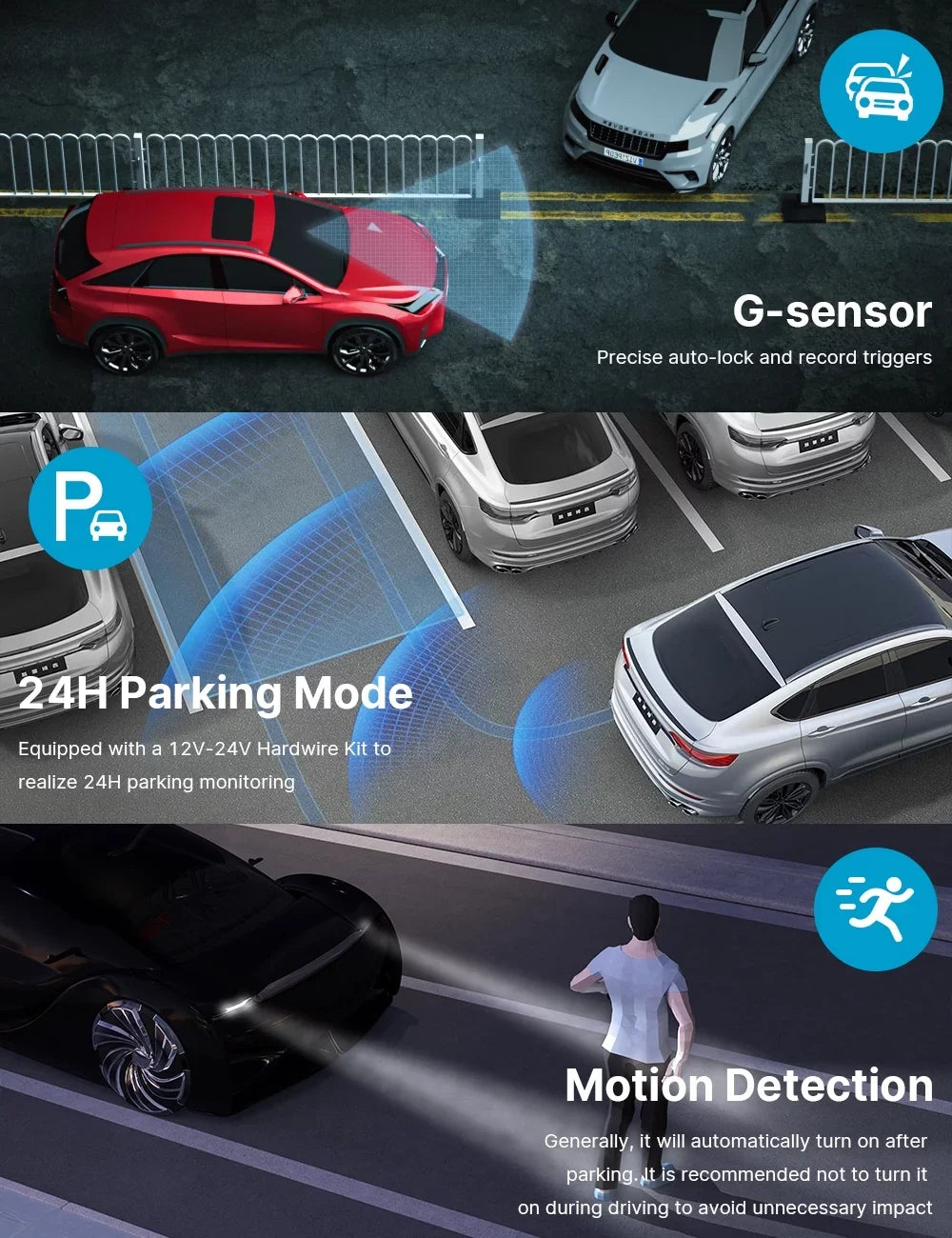 Toguard 4K Dash Cam Front and Rear Dual Dash Camera 3-inch   Car Camera with Parking Monitor, Loop Recording, -Sensor Function, Motion Detection, Built-in Battery