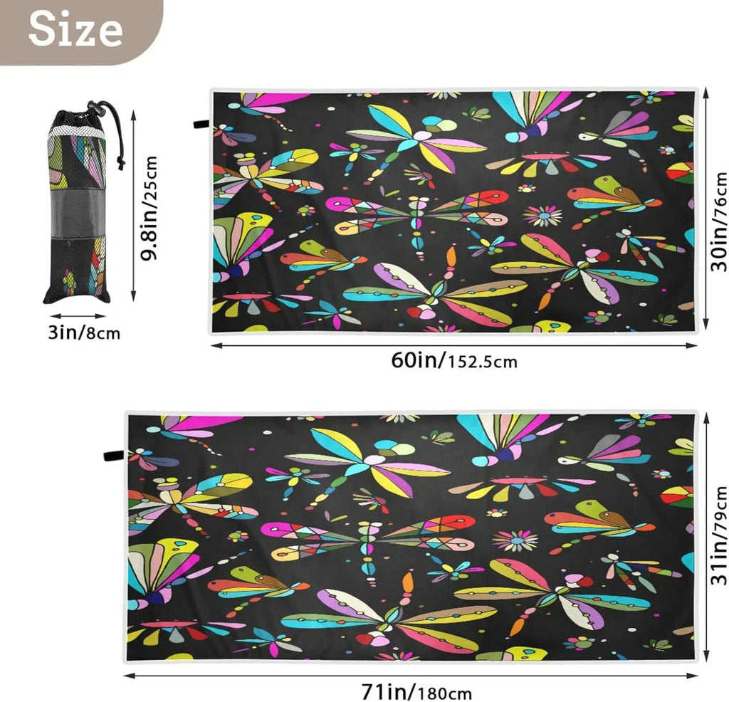 Bestwell Dragonfly Beach Towel - Super Absorbent Oversized Travel Towels - Lightweight Compact Quick Dry Towel for Swimming Camping Holiday（386）
