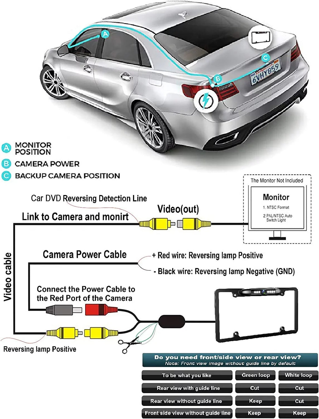 Backup Camera Rearview License Plate Frame for  -  Black
