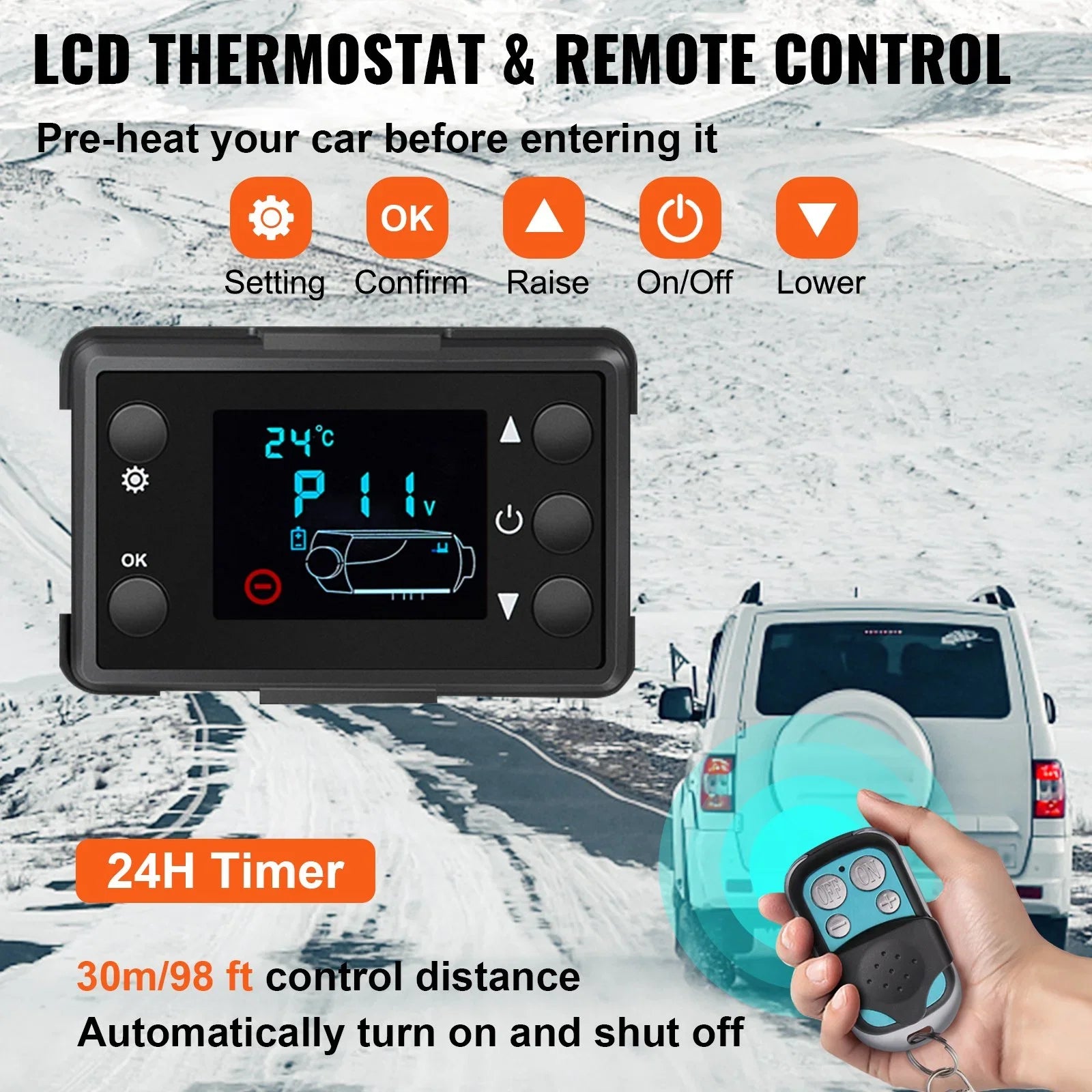 Diesel Air Heater, 5KW 12V Parking Heater, Mini Truck Heater, Single Outlet Hole, with Black , Remote Control, Fast Heating Diesel Heater, For  Truck, Boat, Bus, Car Trailer, Motorhomes